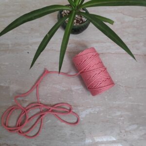 Twisted 3MM, 3 Ply Cotton Macrame Cord (Peach) 100 Mtrs + Free 10 Inch Dowel