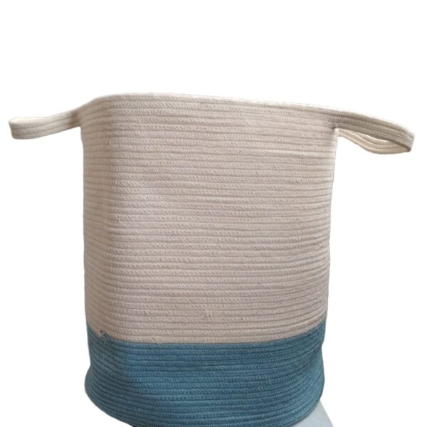Cotton Rope Laundry Basket Blue and White