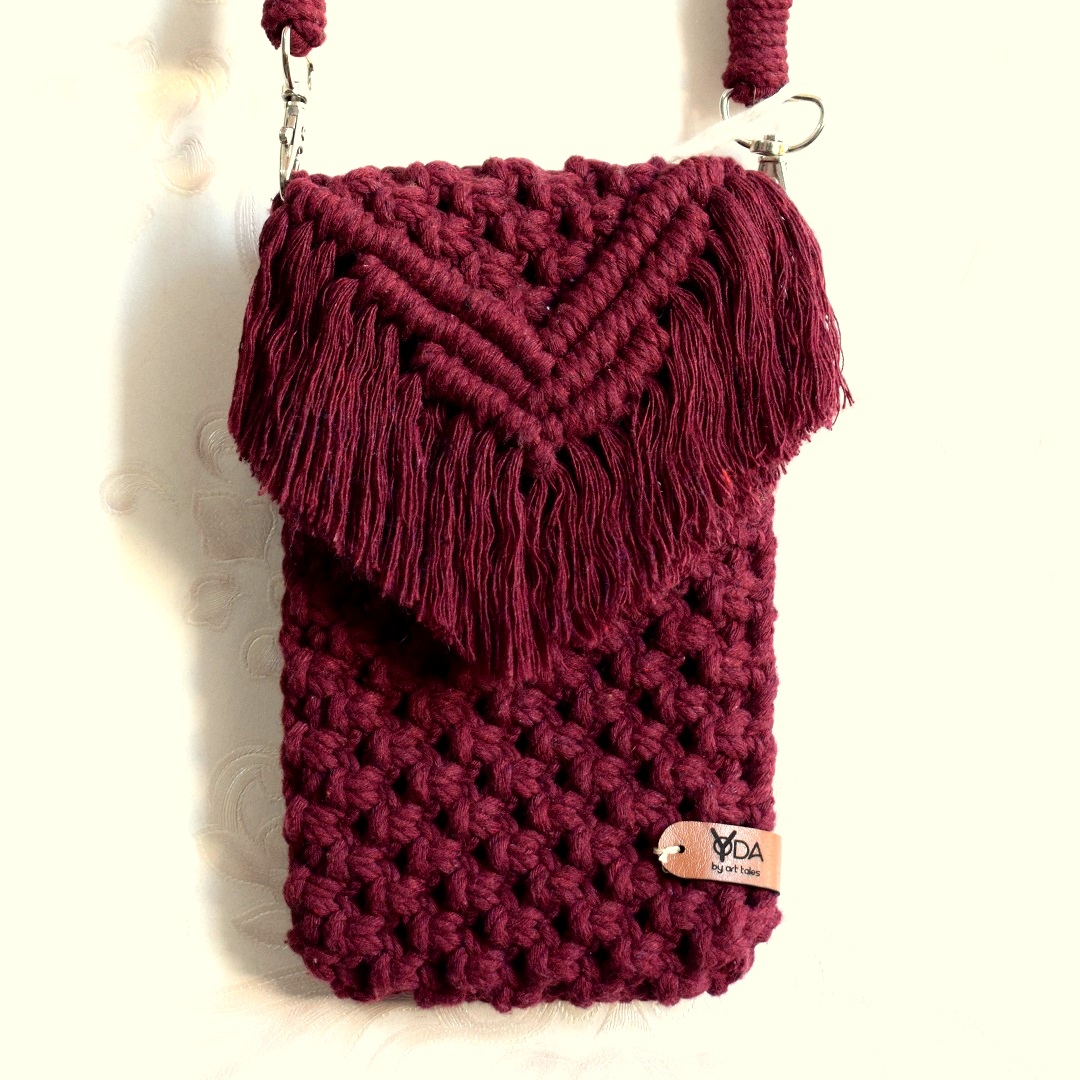 Art Tales Macrame Textured Mobile Sling Bag - Buy ladies bag online |  Handmade gifts online | Home decor products online