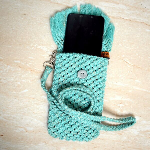 Sea Green Macrame Cross Body Mobile Sling Bag