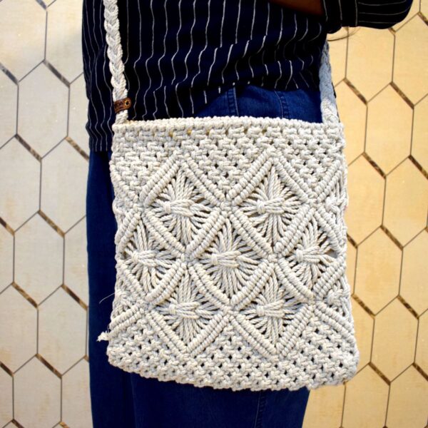 Unisex Off-White Macrame Multipurpose Tote Bag