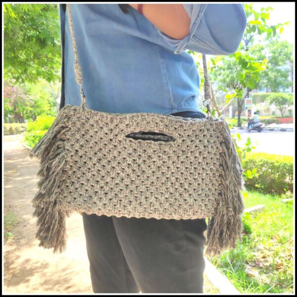 Mistique Gray Macrame Tote Handbag