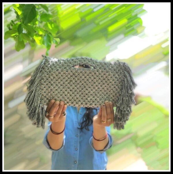 Mistique Gray Macrame Tote Handbag