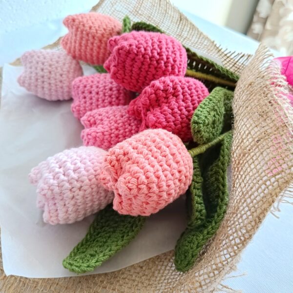 Handmade Crochet Tulip Artificial Flower Bouquet