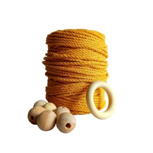 Cotton 3mm Cords/Thread/dori with Free Wooden Beads and Ring (100 Meters) (Yellow)
