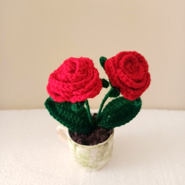 Handmade Flowers for Decor and Gift | Red Rose Artificial Flower with Pot (7 inch, Pack of 2 Flowers)